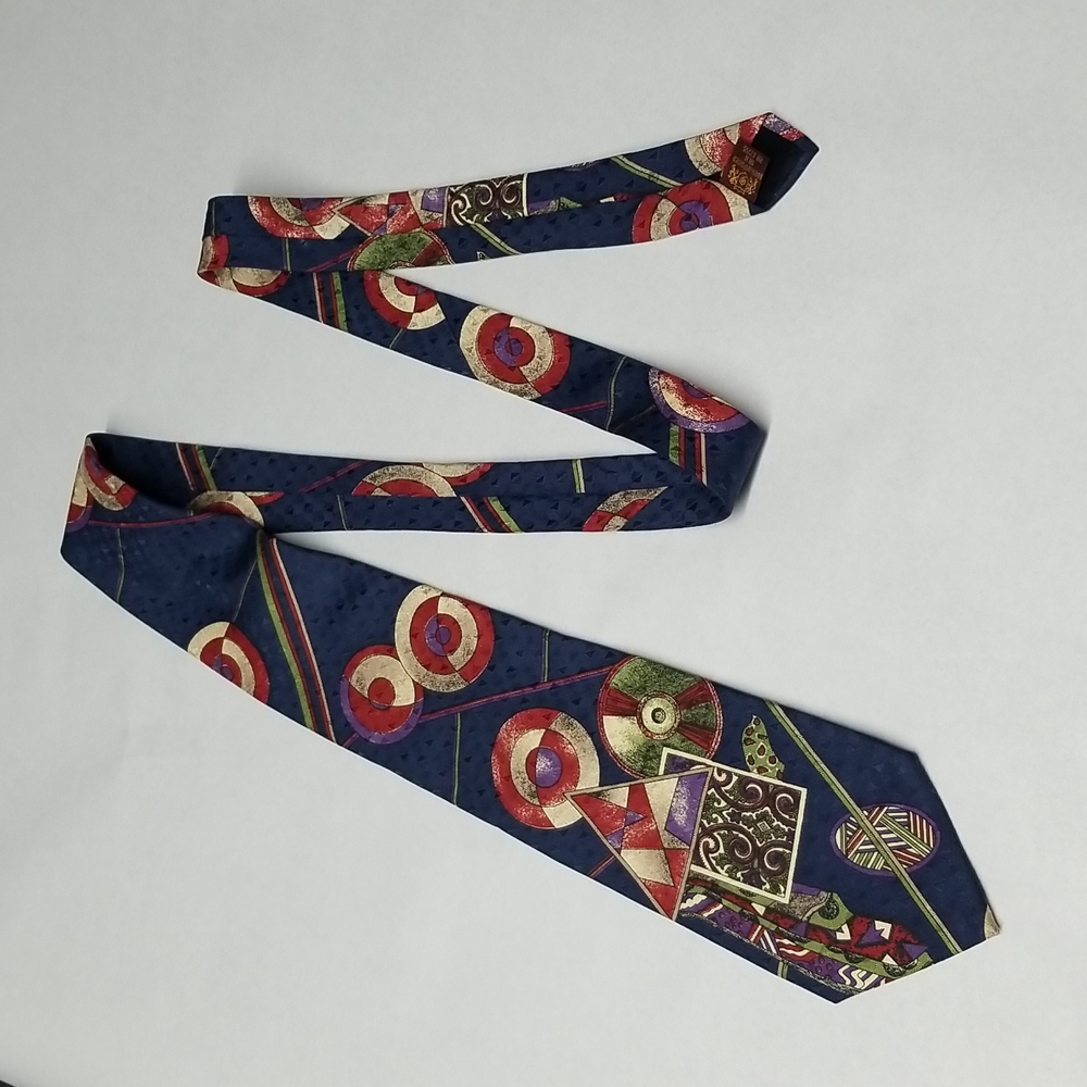 Men's Tie Park Lane,  Geometric,  Blue with Purple, Green, Red & Beige 58"